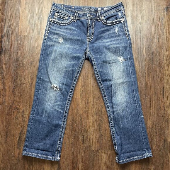 Miss Me Denim - Miss Me Jeans Adult 28 Blue Denim Boyfriend Capri Dark Wash Mid Rise Womens